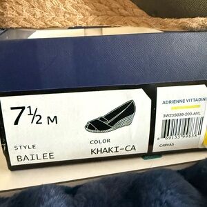 Adrienne Vittadini Khaki Canvas Wedges